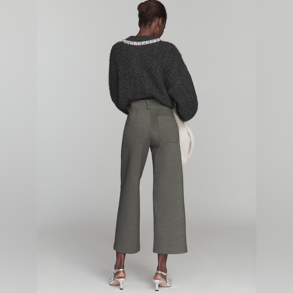 NWT Anthropologie Maeve The Colette Knit Crop Wide-Leg Green Trousers Sz 32 Tall - Picture 3 of 8